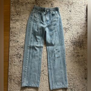 Zara Patchwork Reconstructed Mid-Rise Straight Jeans